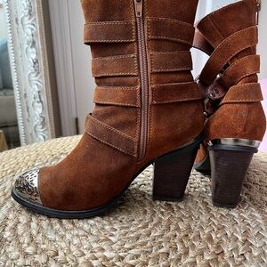 Jeffrey Campbell for Free People  Brown Heeled Boots with Silver Accents